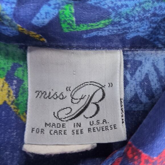 Vintage Miss B Shirt Womens L Blue Button Up Geometric 80s Retro - Picture 5 of 8
